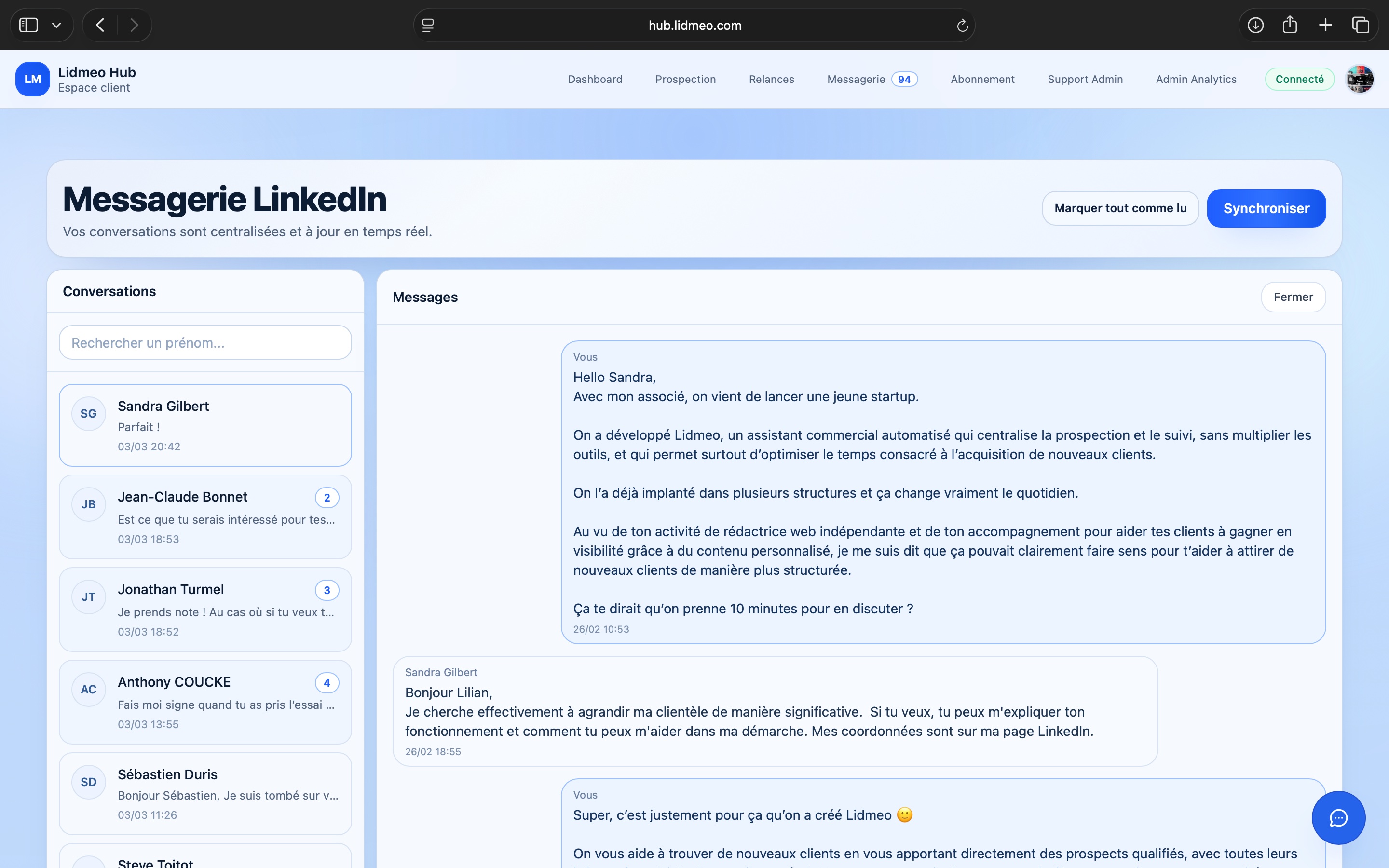 Messagerie LinkedIn Lidmeo