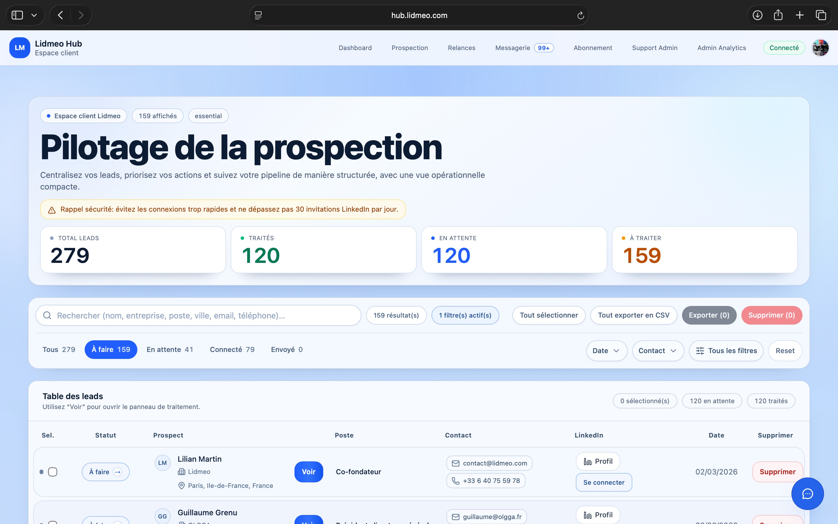 Pilotage de la prospection Lidmeo