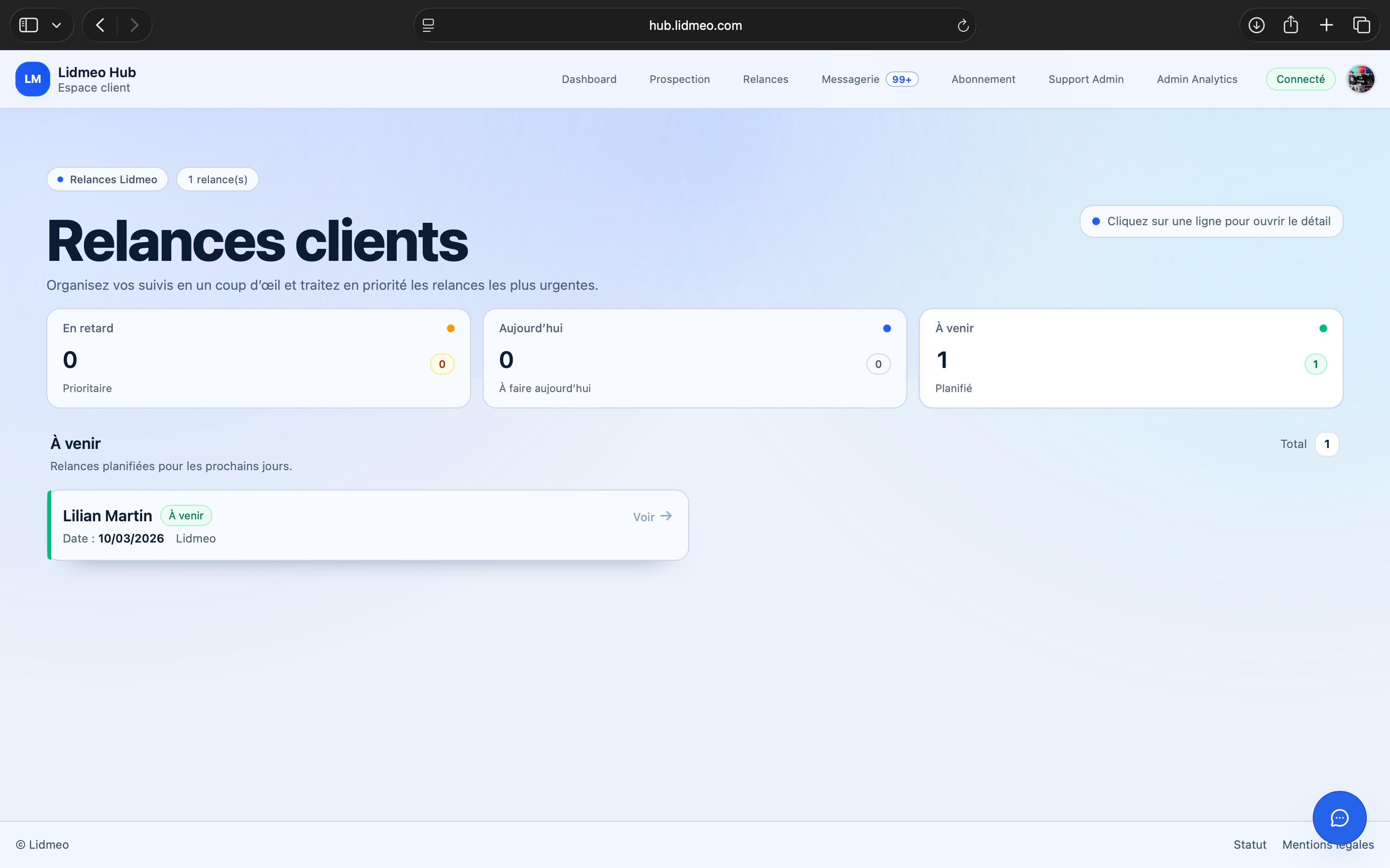Relances clients Lidmeo